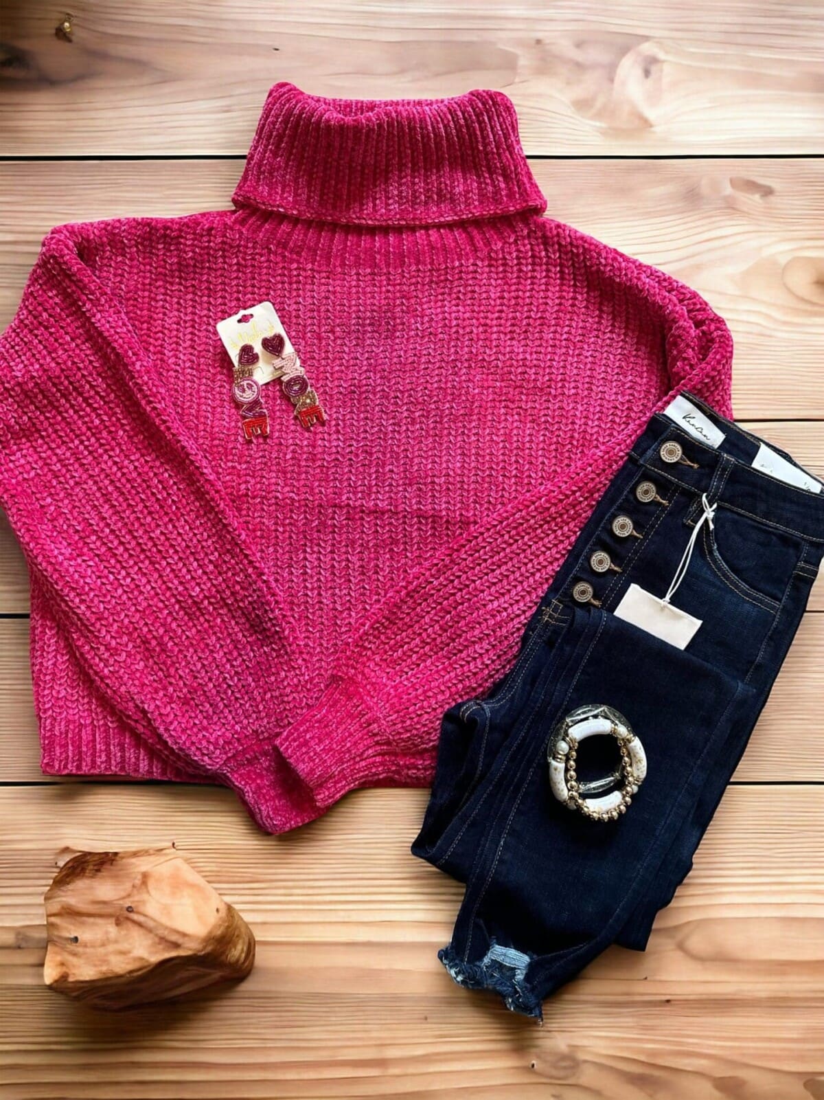 Hot Pink Luxe Chenille Cozy Turtleneck Sweater