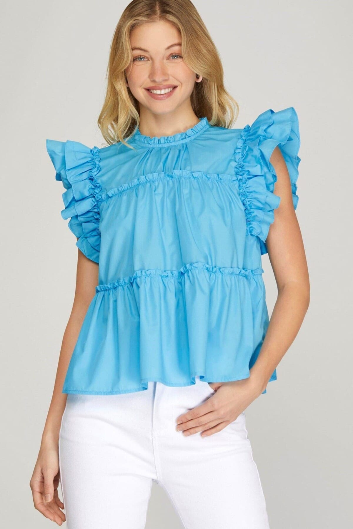 Aqua Effortless Charm Flutter Sleeve Top - Image 3