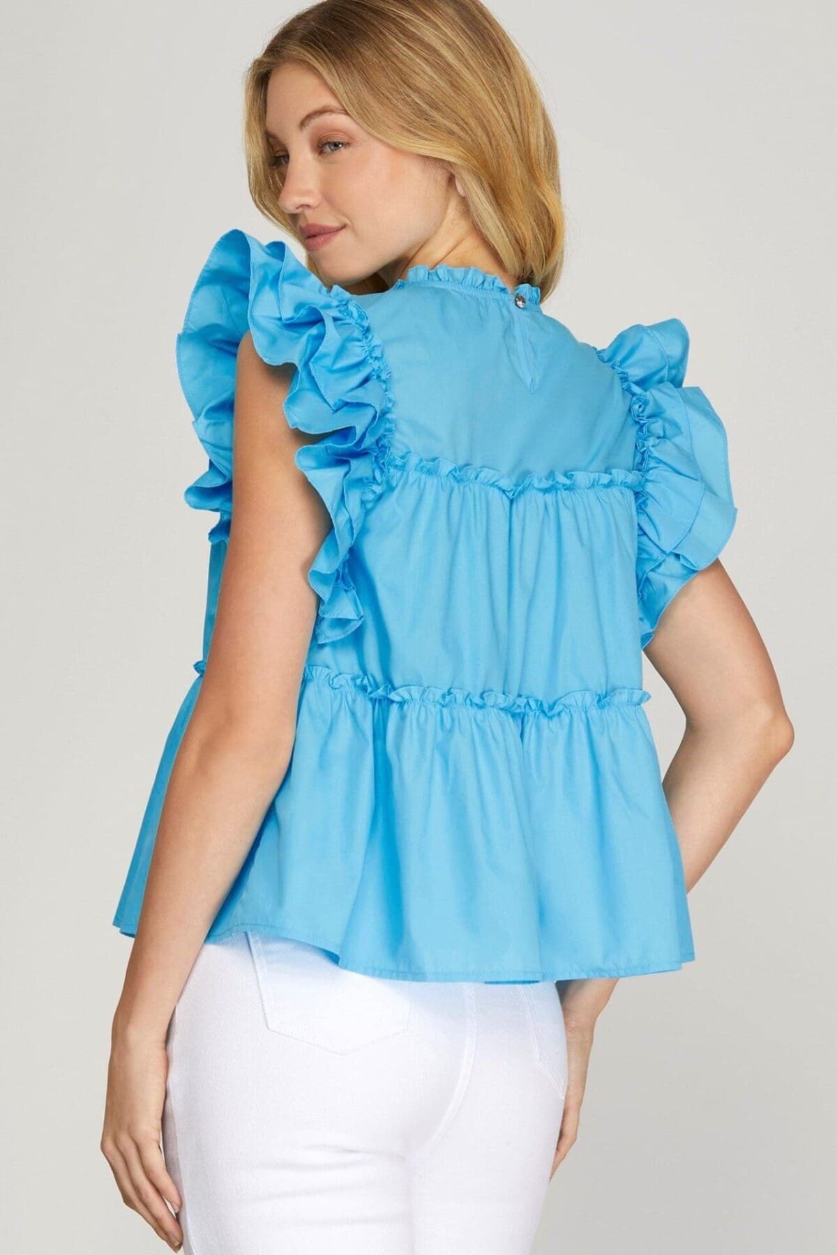 Aqua Effortless Charm Flutter Sleeve Top - Image 2