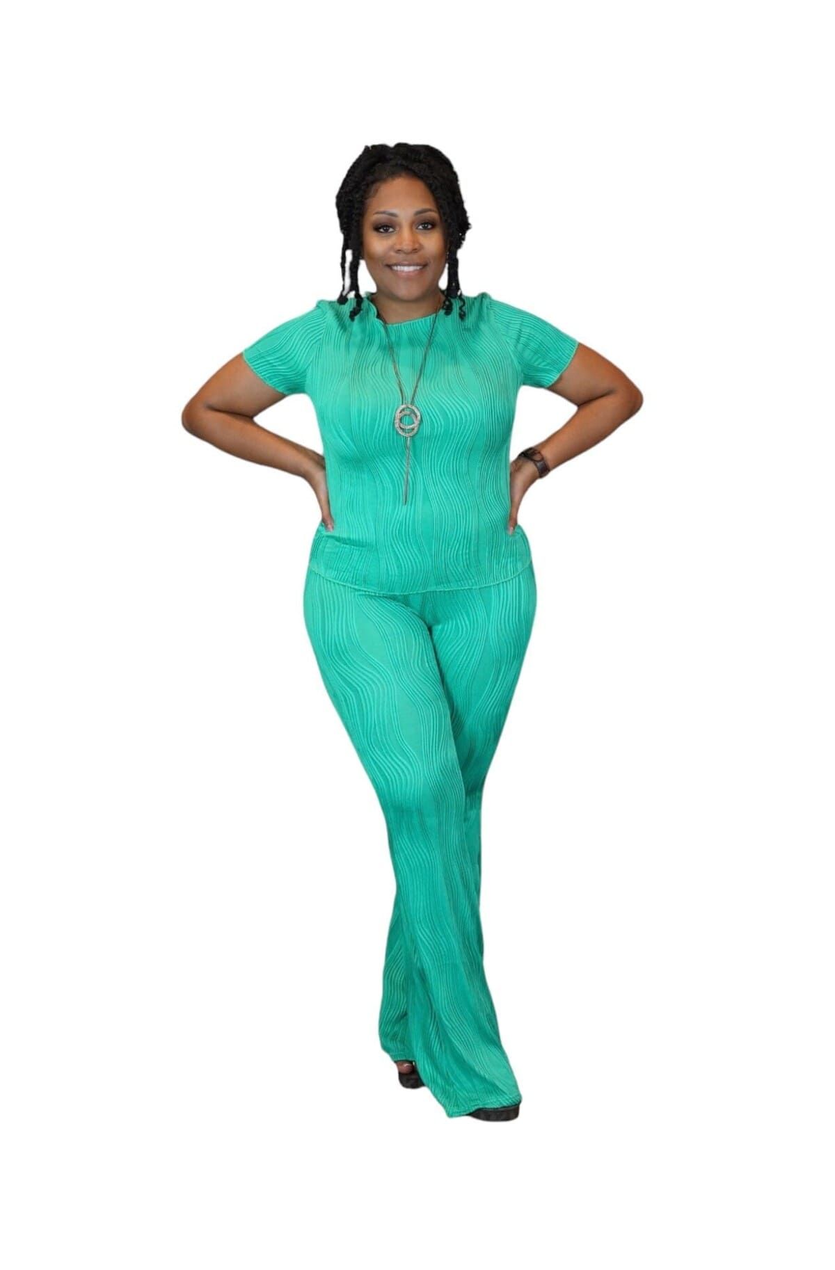 Kelly Green Glamour Flare Pleated Set