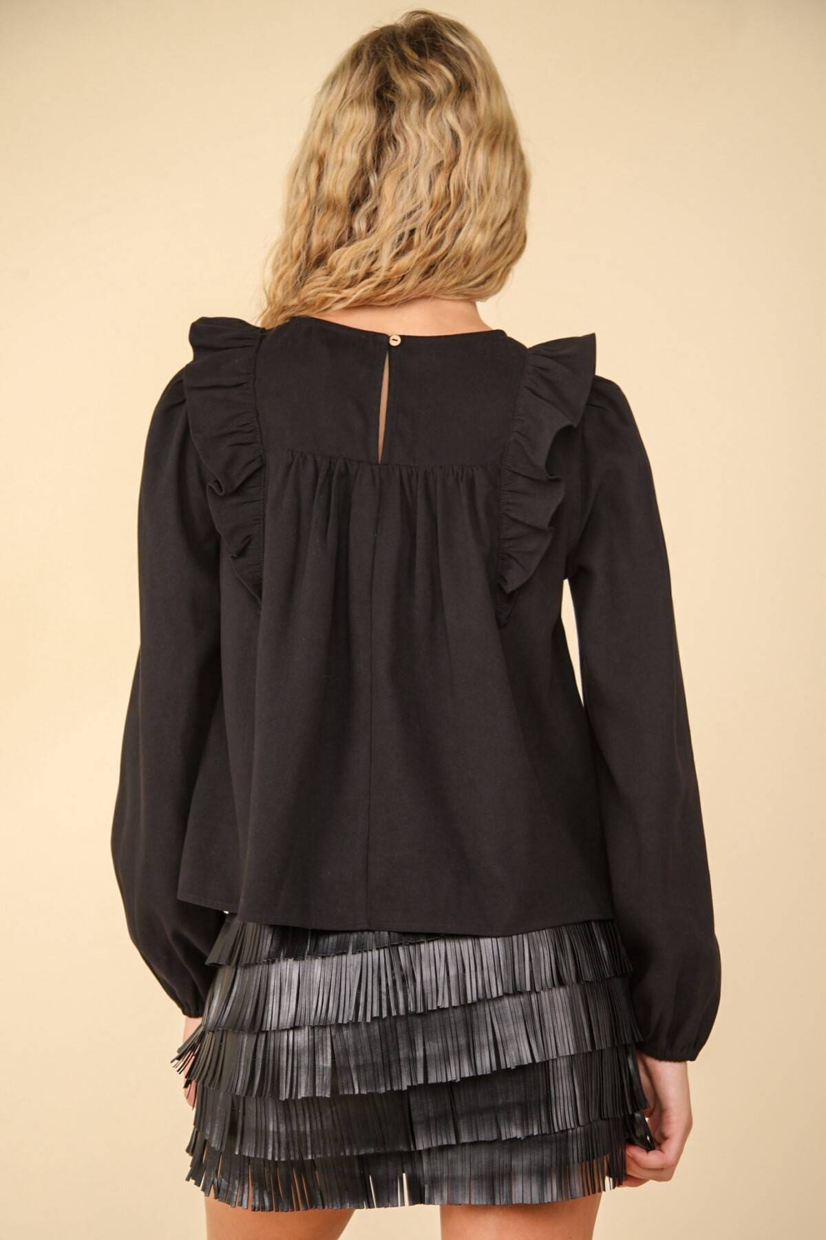 Black Ruffle Sleeve Woven Blouse - Image 3