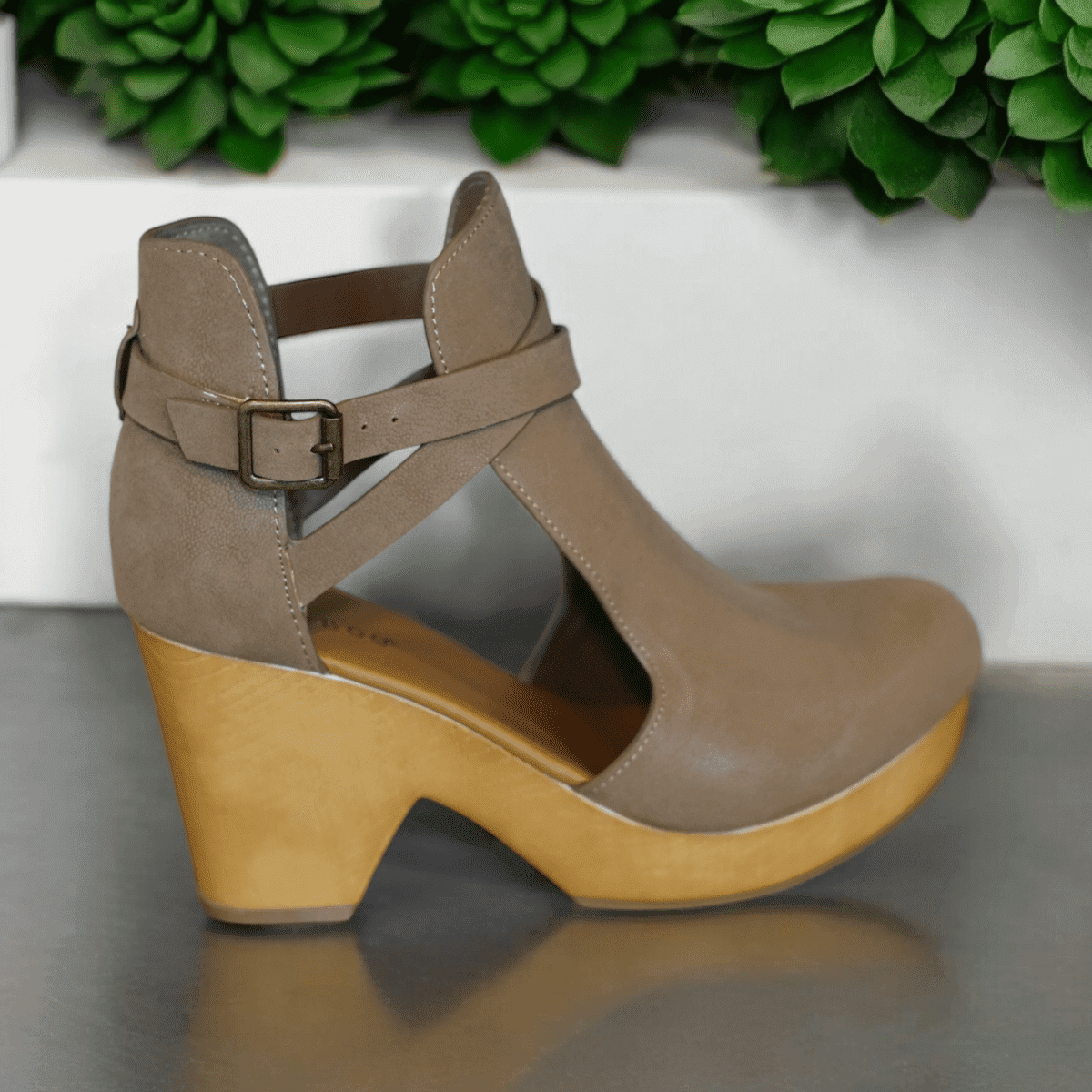 Taupe Cut-Out Clog Boots - Image 2