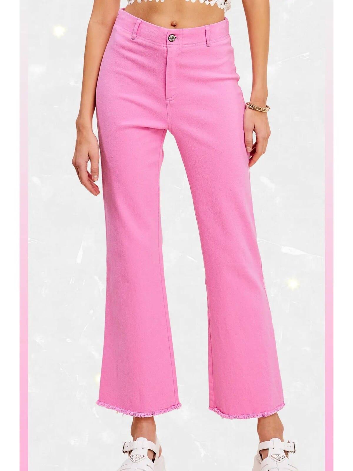 Pink Luxe Stretch Flare Pants - Image 2