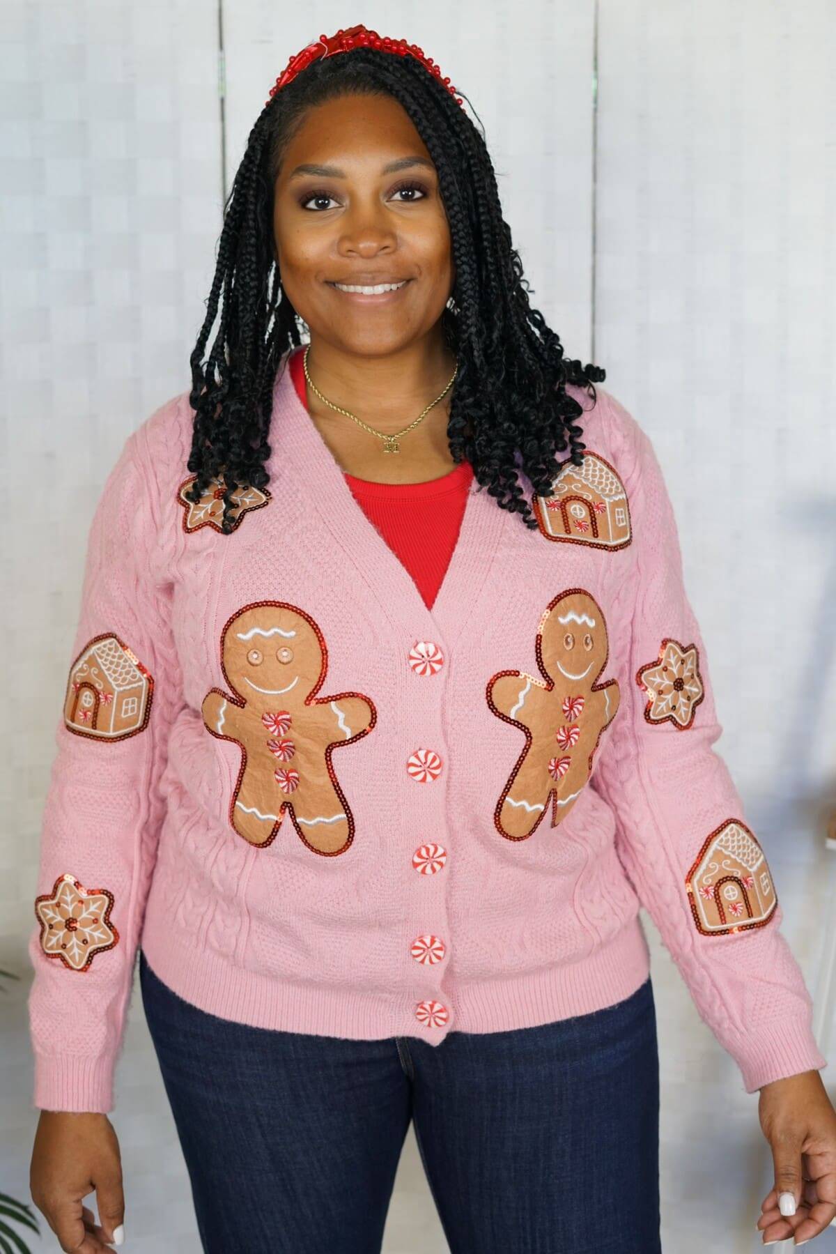 Gingerbread Delight Pink Cardigan