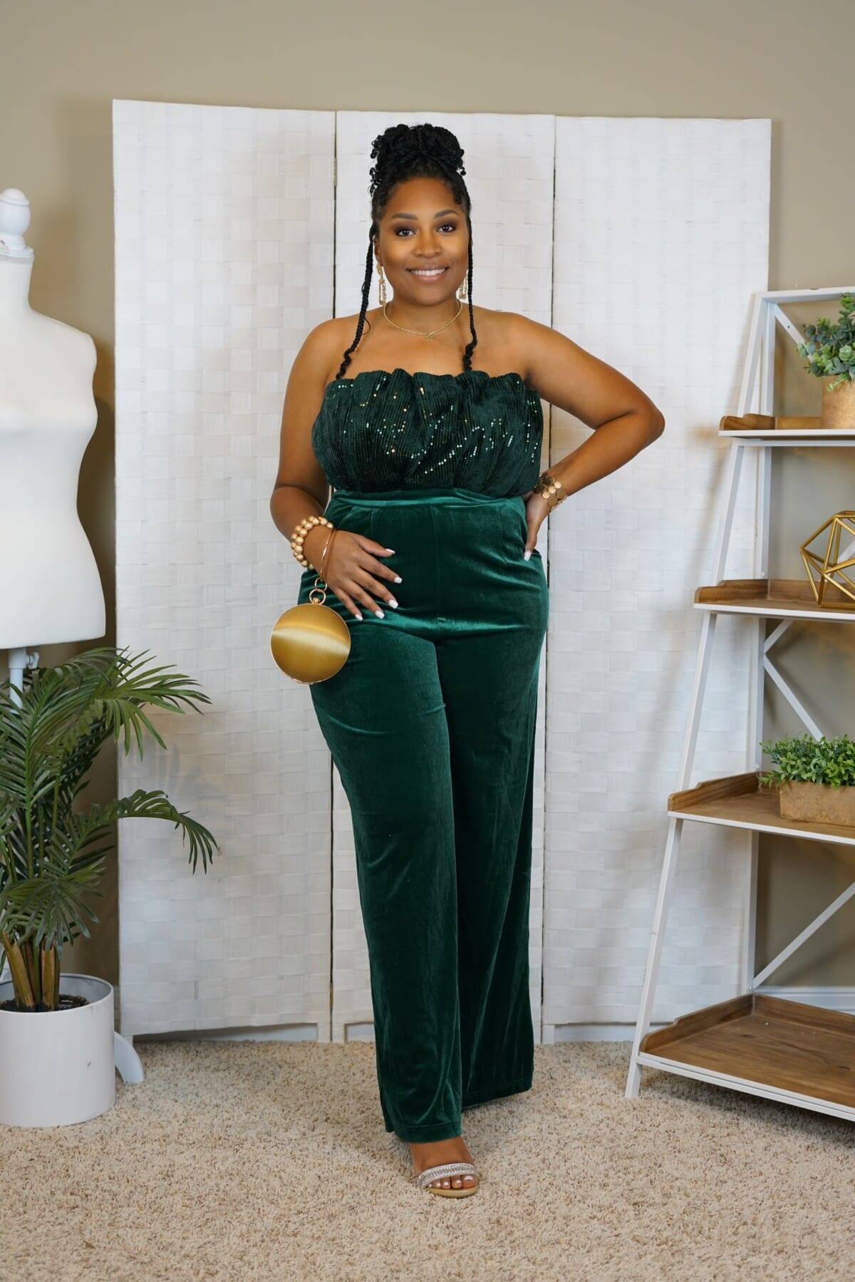 Green Velvet Sequin Jumpsuit