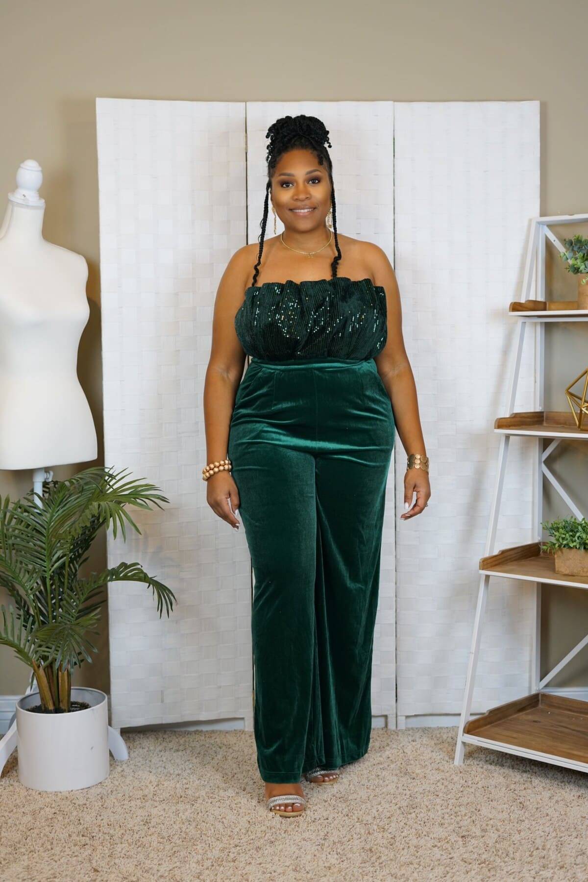 Green Velvet Sequin Jumpsuit - Image 2