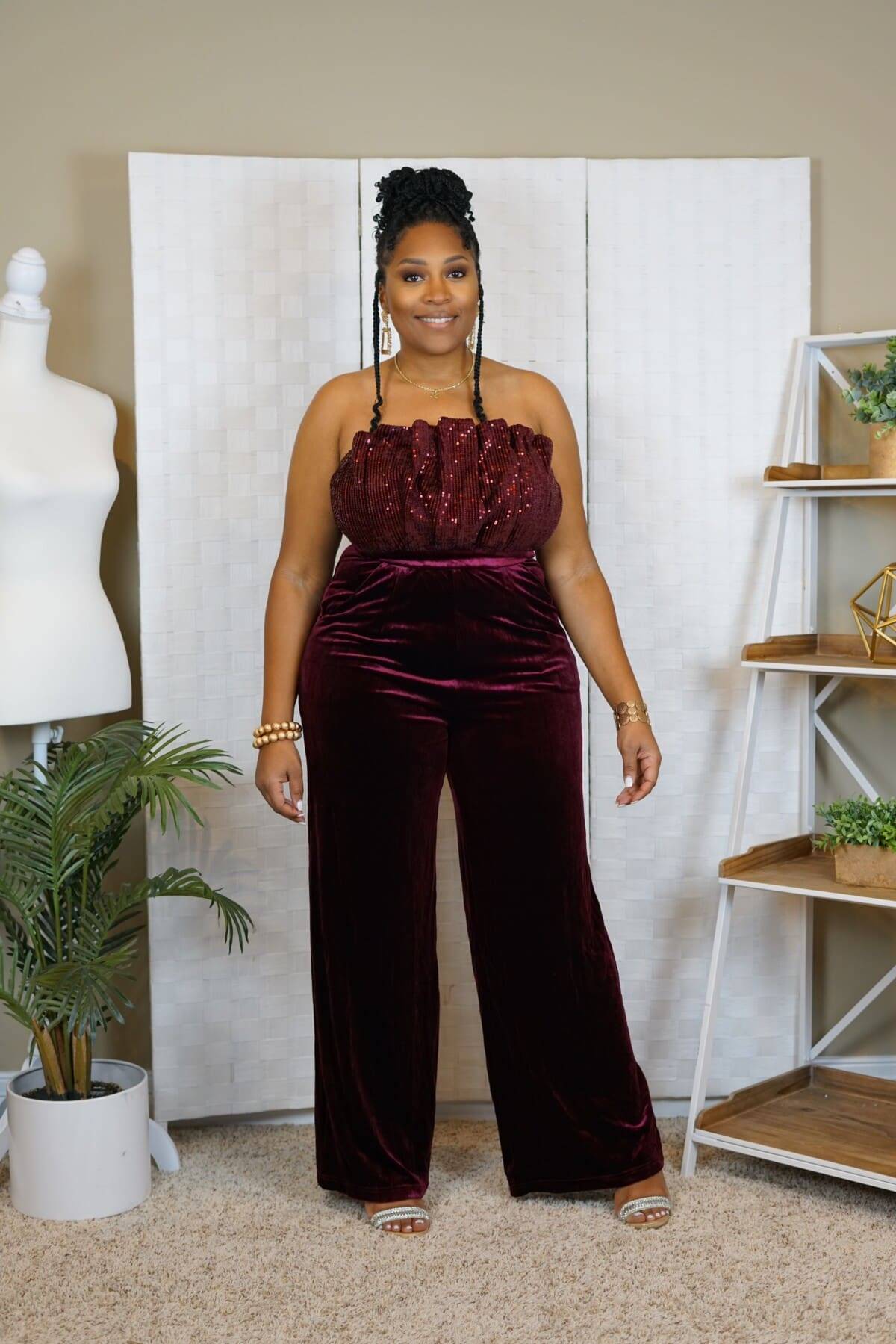 Garnet Velvet Sequin Jumpsuit - Image 2