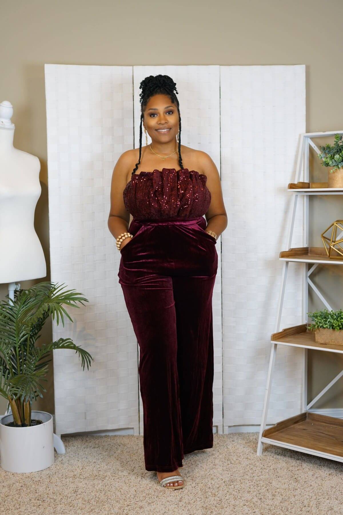 Garnet Velvet Sequin Jumpsuit